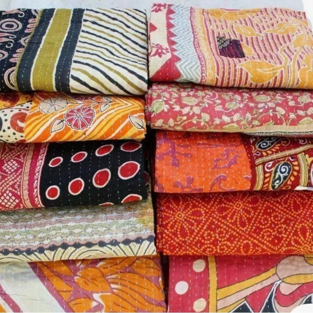 New Boho Kantha Reversible Quilt Blanket